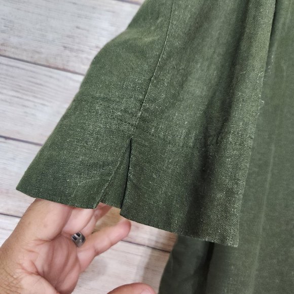 Norton McNaughton Button Up Shirt Women's Size 12 Green 3/4 Sleeve Linen Blend - Picture 4 of 13